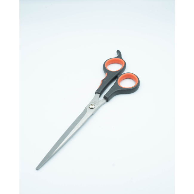 Grooming Scissors For Dogs out of packaging with black and red handle
