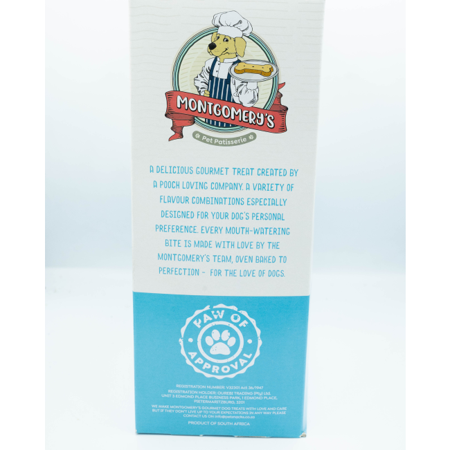 Montgomery’s Peanut Butter Dog Biscuits side of box with story