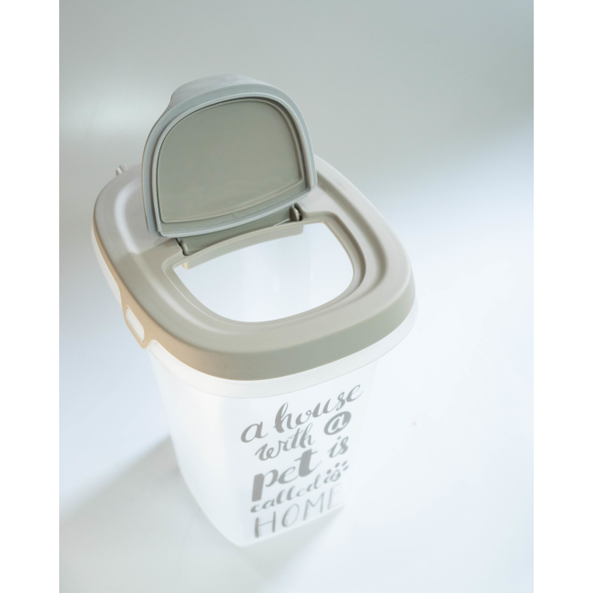 Trendy Story Pet Food Container top view with grey lid opened