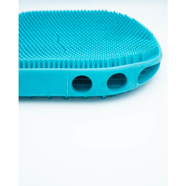 Rubber Grooming Mitt for Dog side view with blue rubber nubs