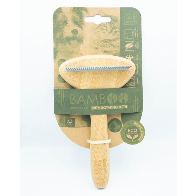 Bamboo Rake Comb for Dogs in packaging