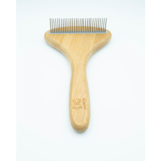 Bamboo Rake Comb for Dogs front view bamboo handle
