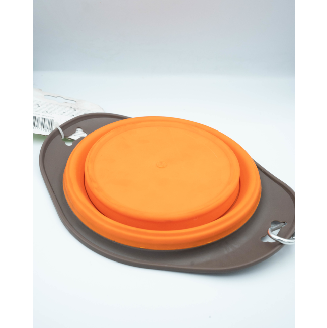 On The Road Foldable Pet Bowl orange design pushed flat