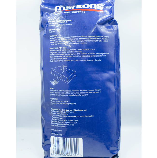 Marltons Hygiene Cat Litter back of packaging with litter box directions