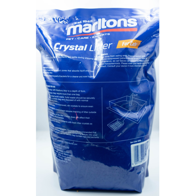 Marltons Crystal Cat Litter back of packaging with litter box instructions