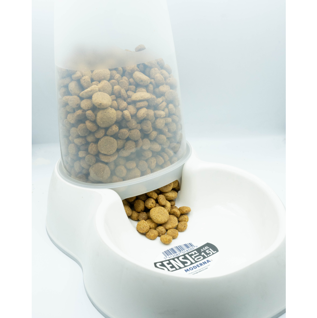 Sensiflo Cat Food & Water Dispenser white color with kibble inside