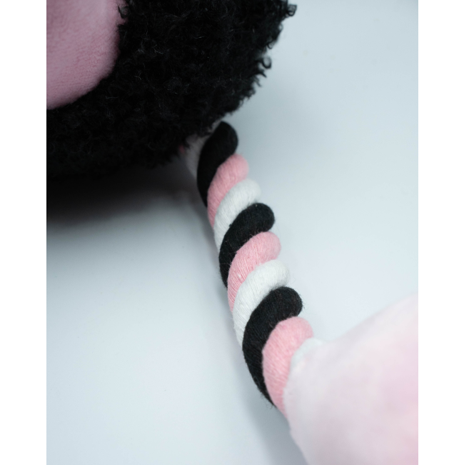 Rosewood Mister Twister Olga Ostrich Dog Toy close up of multicolored rope leg