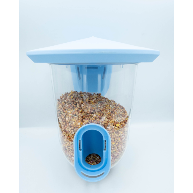 Singing Friend Seed Feeder For Birds blue color full view with seeds