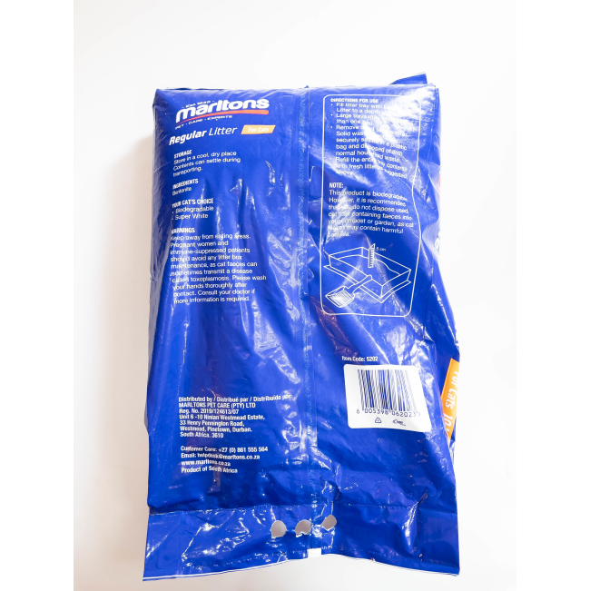 Marltons Cat Litter back of packaging with litter box directions