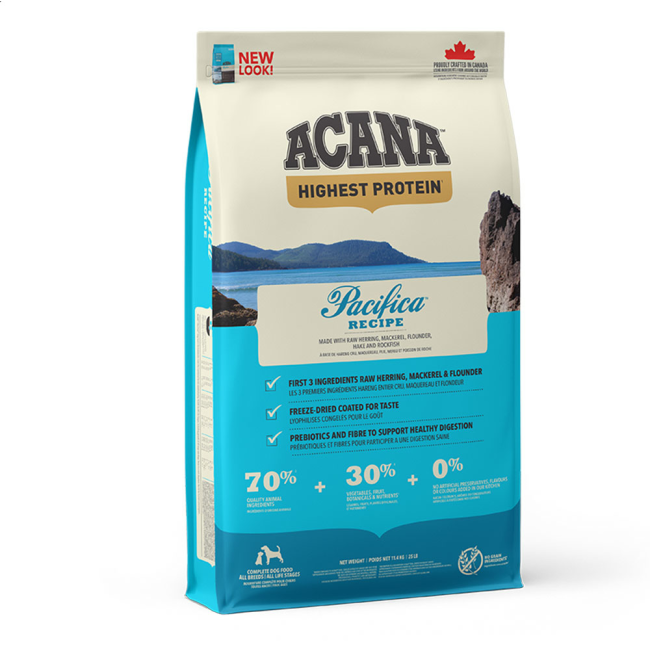 Blue bag of Acana Pacifica dog food