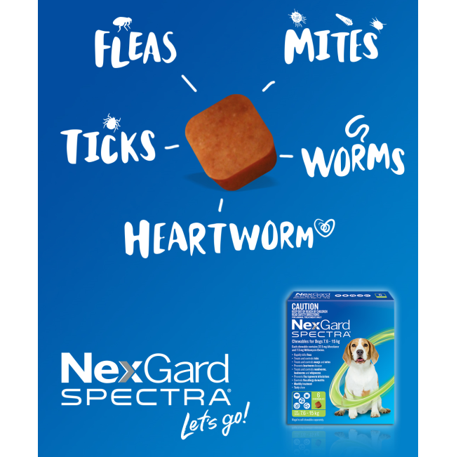 NexGard Spectra Chewable Mixed Parasite Tablets for Dogs information picture of what Spectra protects against