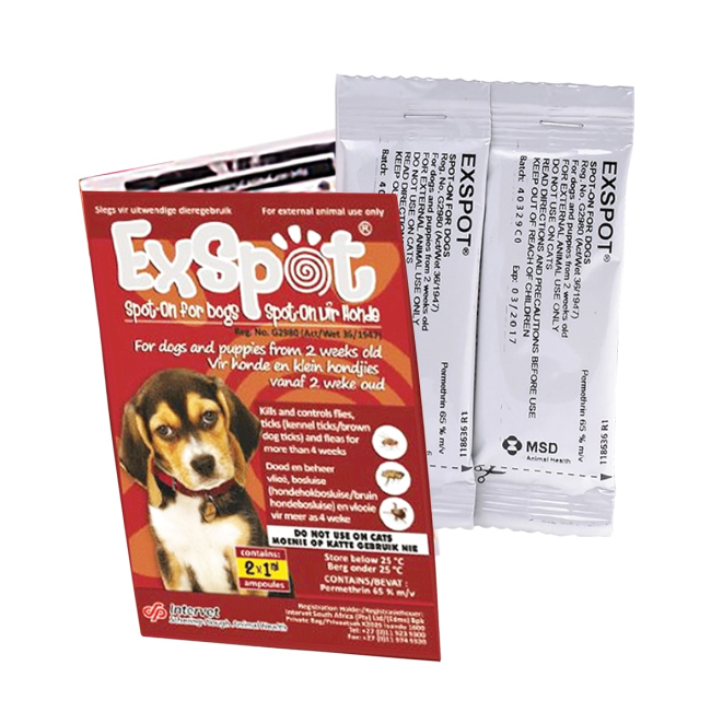 Exspot Spot On Fly Treatment for Dogs in packaging