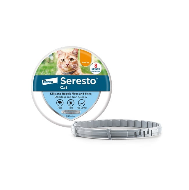Seresto Tick and Flea Collar for Cats grey collar with metal tin