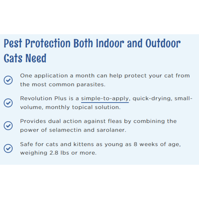 Revolution Plus For Cats Mixed Parasite Spot On provides indoor and outdoor protection for you cat