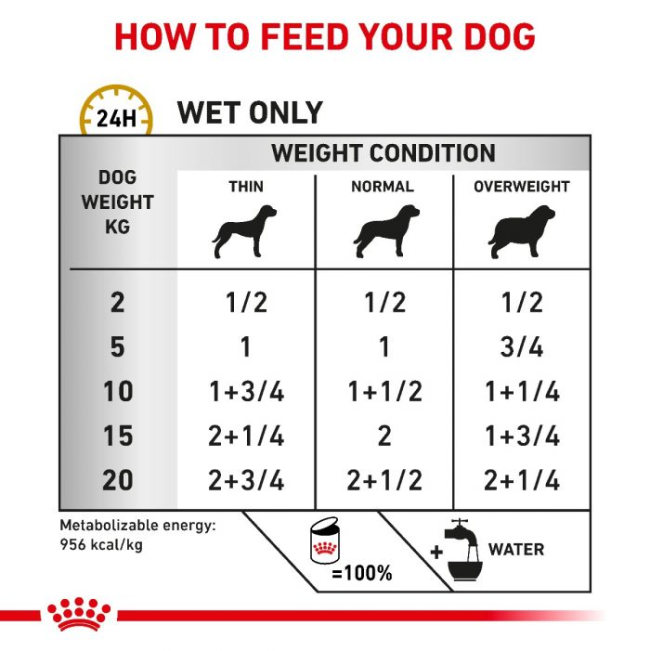 Royal Canin Urinary S/O Wet Dog Food feeding guidelines