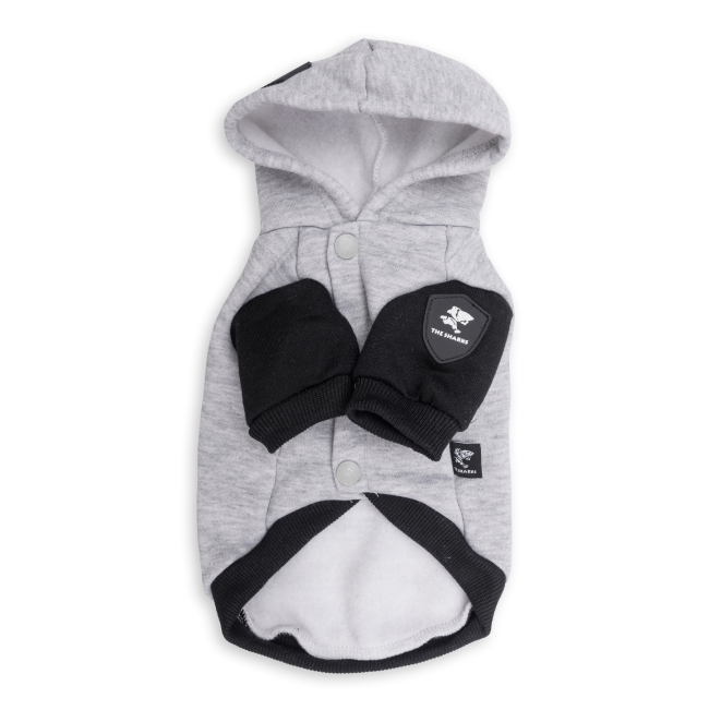 Dog Days Official Sharks Rugby Dog Hoodie back with hoodie