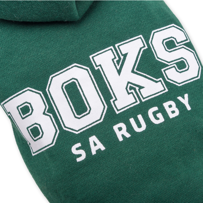 Dog Days Official Boks Rugby Dog Hoodie close up of BOKS logo