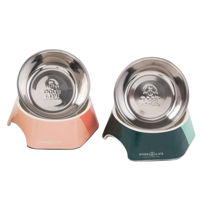 2-In-1 Hexagon Melamine & Stainless Steel Pet Bowl pink and blue colour group image