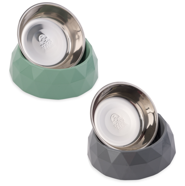 2-In-1 Diamond Melamine & Stainless Steel Pet Bowl green and grey