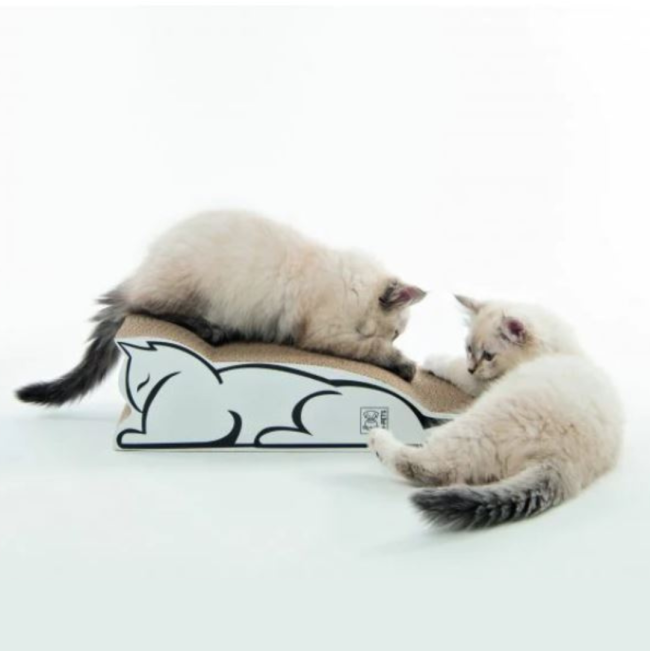 Baltimore Cat Scratcher with two black and white kittens