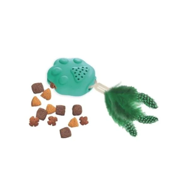 Suction Cup Cat Toy with treat dispenser and feathers