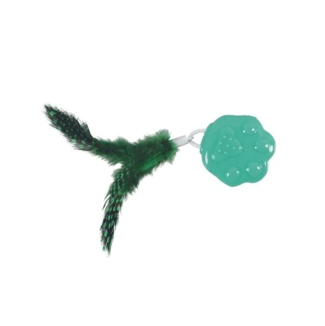 Suction Cup Cat Toy with green feathers