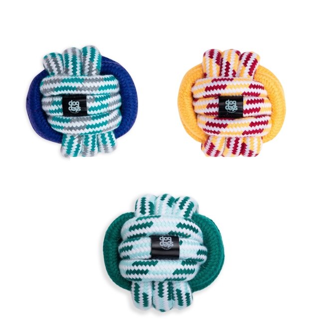 Candy Rope Dog Ball Toy blue, green, yellow, pink and maize