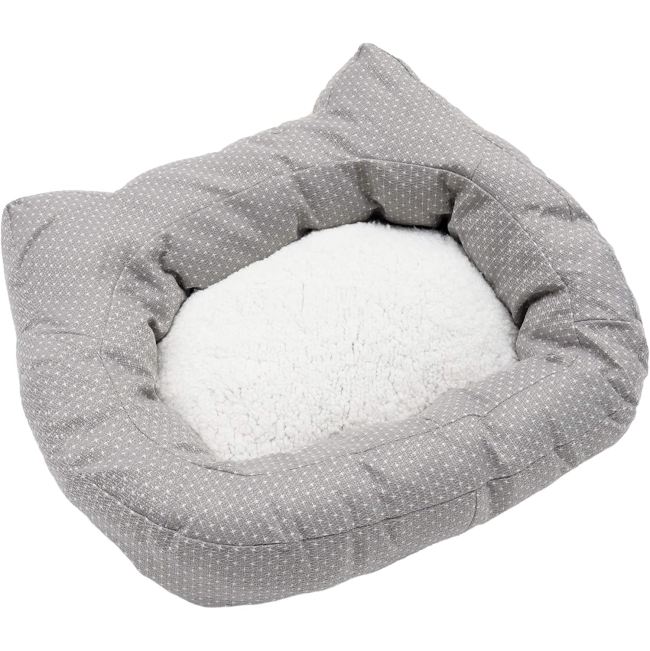 Dotty Feline Cat Bed grey with white dots and a fleece inner