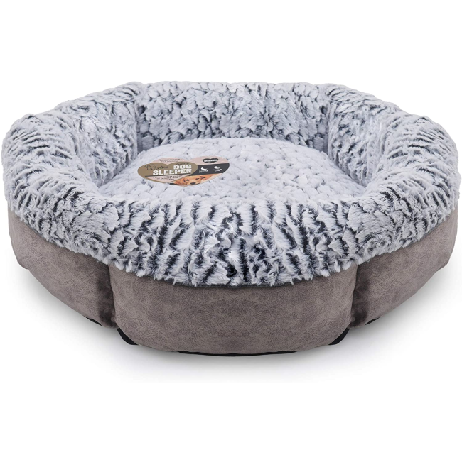 Plush Fleece-Lined Pet Bed single, with grey and fleece material