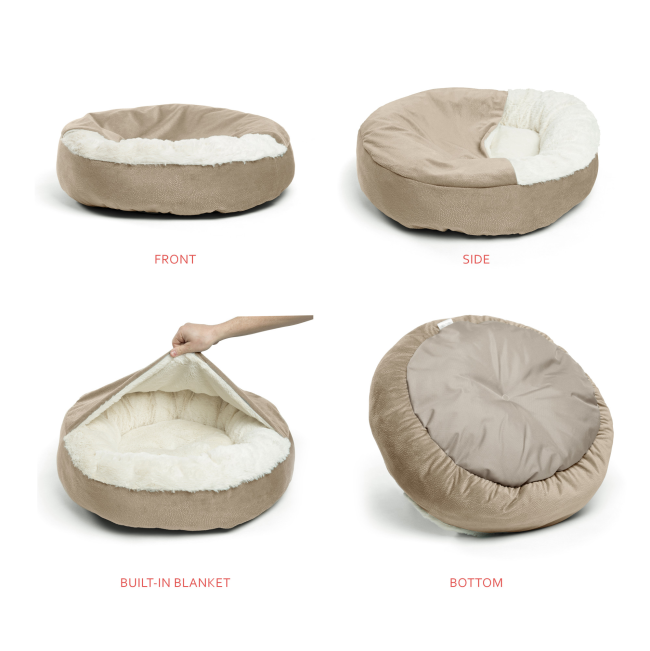 Cozy Cuddler Semi-Covered Pet Bed wheat color all angles