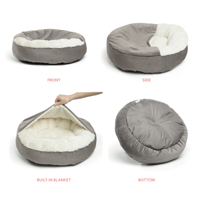 Cozy Cuddler Semi-Covered Pet Bed grey colour all angles