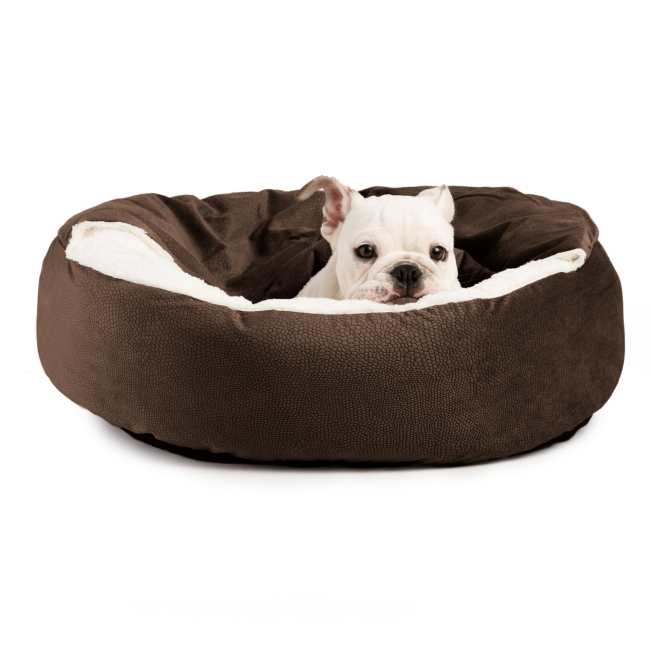 Cozy Cuddler Semi-Covered Pet Bed chocolate bedLifestyle image