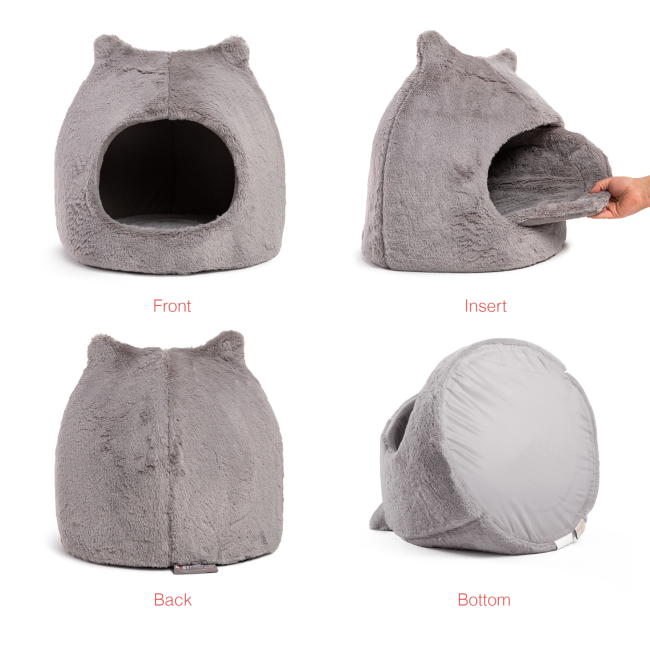 Meow Hut Covered Cat Bed grey colour with all angles