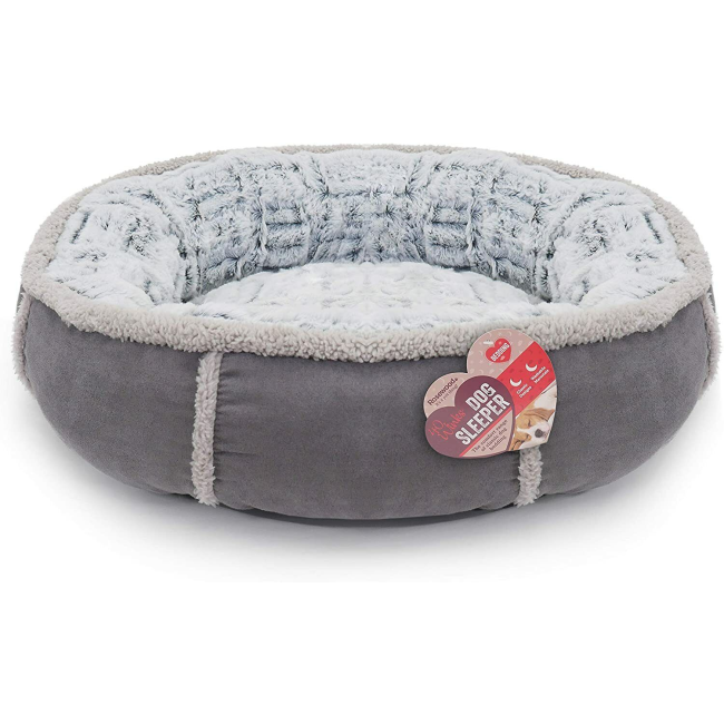 Deep Plush Grey Donut Pet Bed side view soft and plush bed