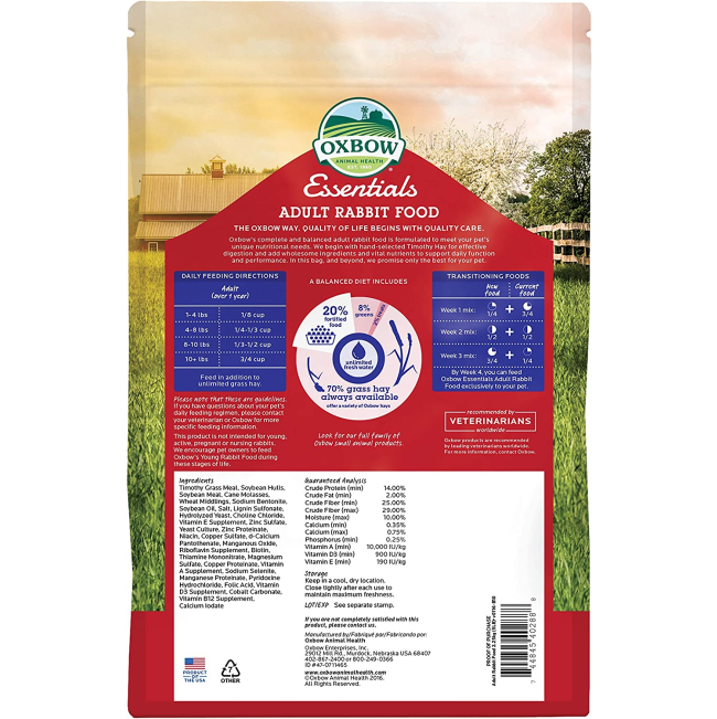 Essentials Adult Rabbit Food back of packaging