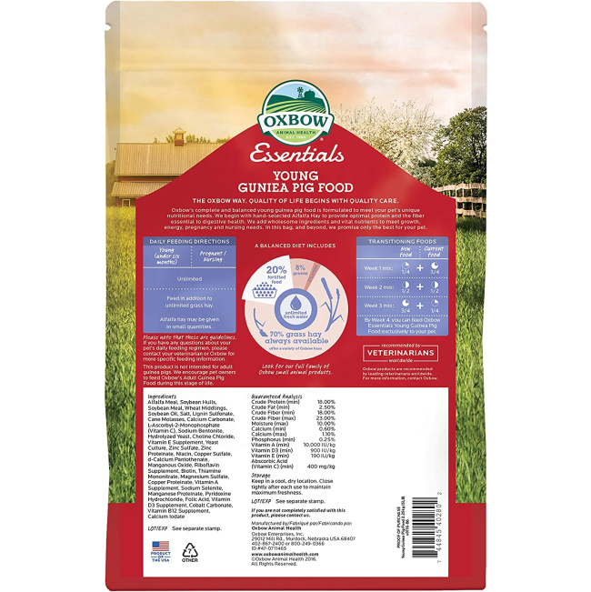 Essentials Young Guinea Pig Food back of packaging