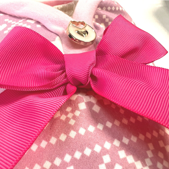 Dog’s Life Boston Terrier Design Dog Pyjamas - Pink close up bow