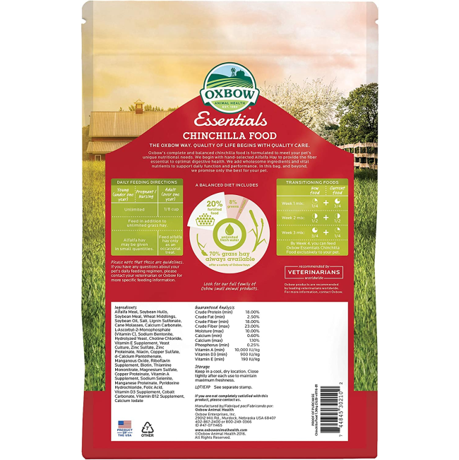 Essentials Chinchilla Food back of packaging