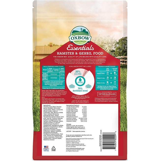 Essentials Hamster & Gerbil Food Back of packaging