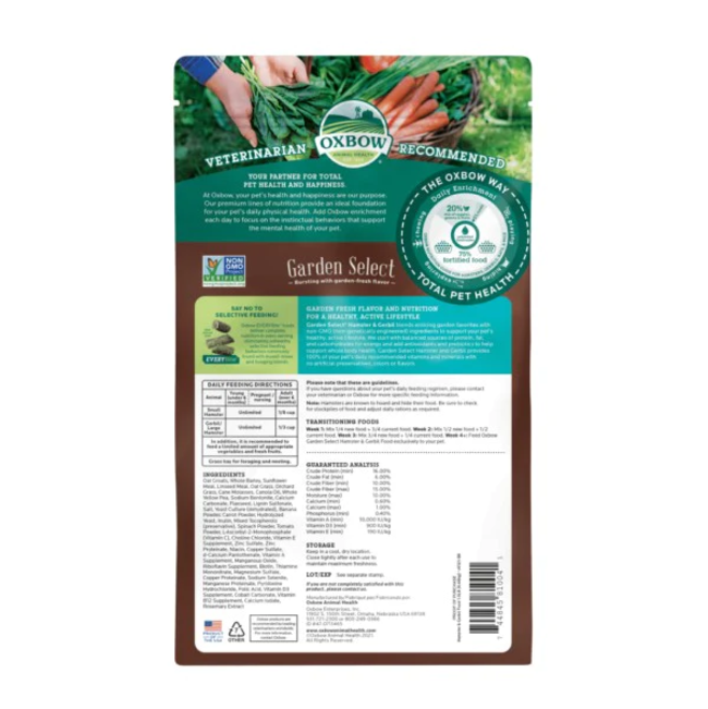 Garden Select Hamster & Gerbil Food back of packaging