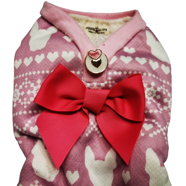 Dog’s Life Boston Terrier Design Dog Pyjamas - Pink close up of top half