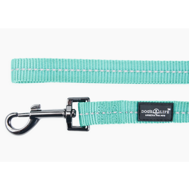 Reflective Supersoft Webbing Dog Lead blue colour close up with metal clip