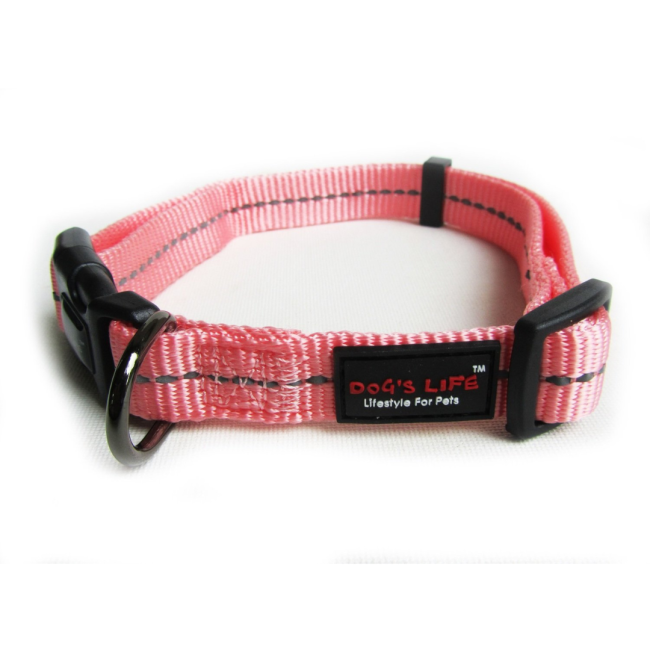 Reflective Supersoft Webbing Dog Collar side view with logo