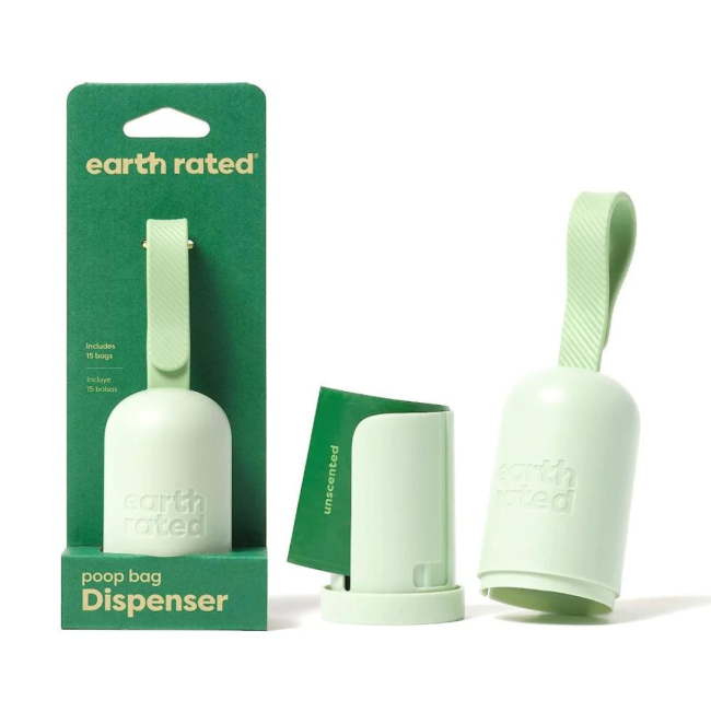 Earth Rated Leash Dispenser with Degradable Bags in green eco friendly packaging