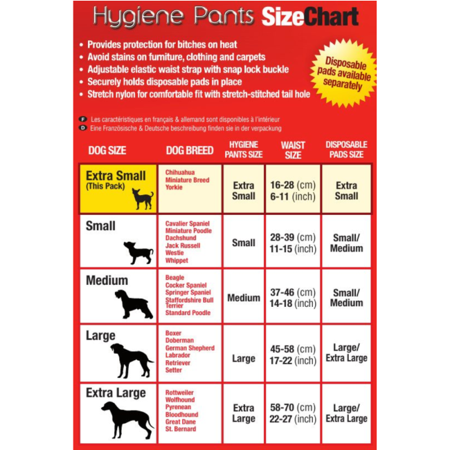 Mikki Hygiene Pants sizing chart
