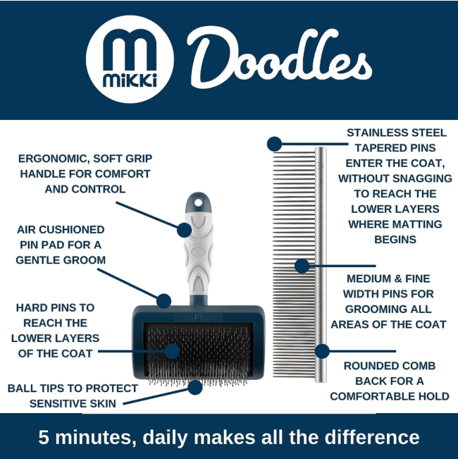 Mikki Doodles Grooming Kit feature of slicker brush and comb