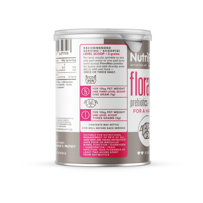 NutriFlex® FloraMax Natural Prebiotic & Probiotic for Dogs and Cats side two