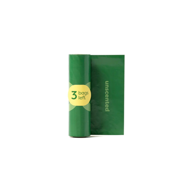 Degradable Refill Poop Bags - Unscented with sticker saying 3 bags left