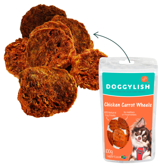 Doggylish Chicken Carrot Wheels Dog Treats orange wheel shaped chicken and carrot treats