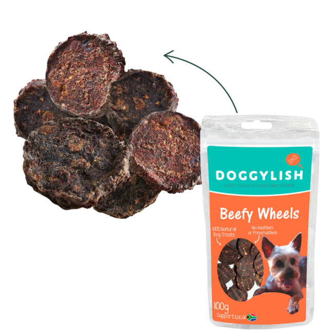 Doggylish Beefy Wheels Dog Treats actual wheel shaped treat